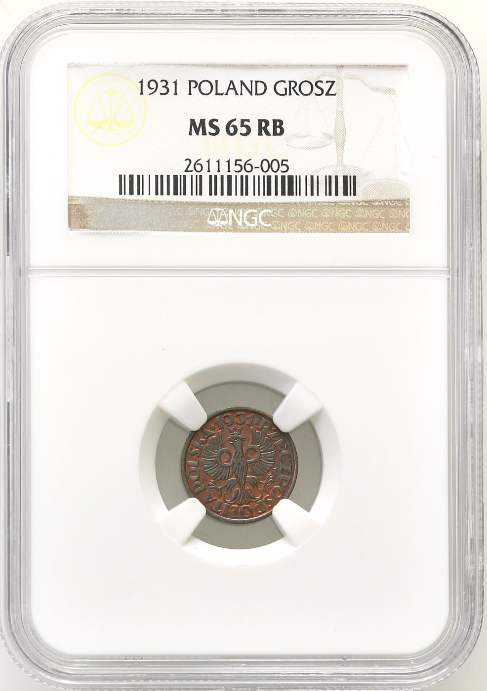II RP. 1 grosz 1931 NGC MS65 RB